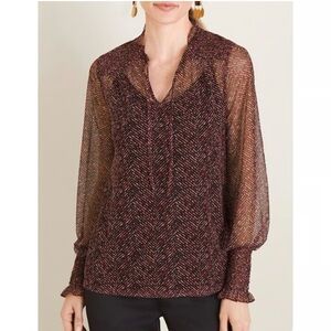 Chico’s Women’s Herringbone Mesh Long Sleeve W/Cami Top Size 2 (Large)Red/Black